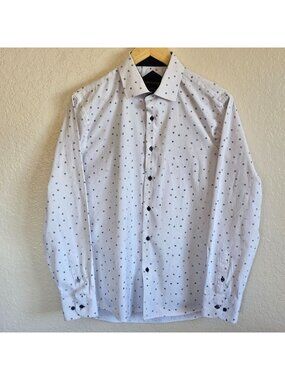 American Breed Mens Large Modern Fit Long Sleeve Shirt White Patterned Print